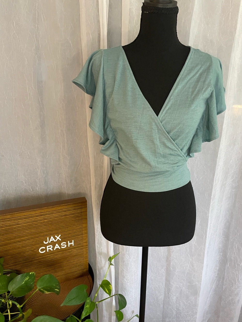 one clothing Sage Green Flutter Wrap Top
